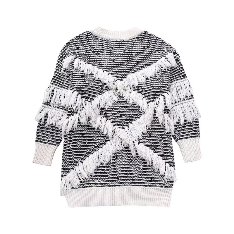 Tassel Jacquard V-Neck Sweater - Image 4