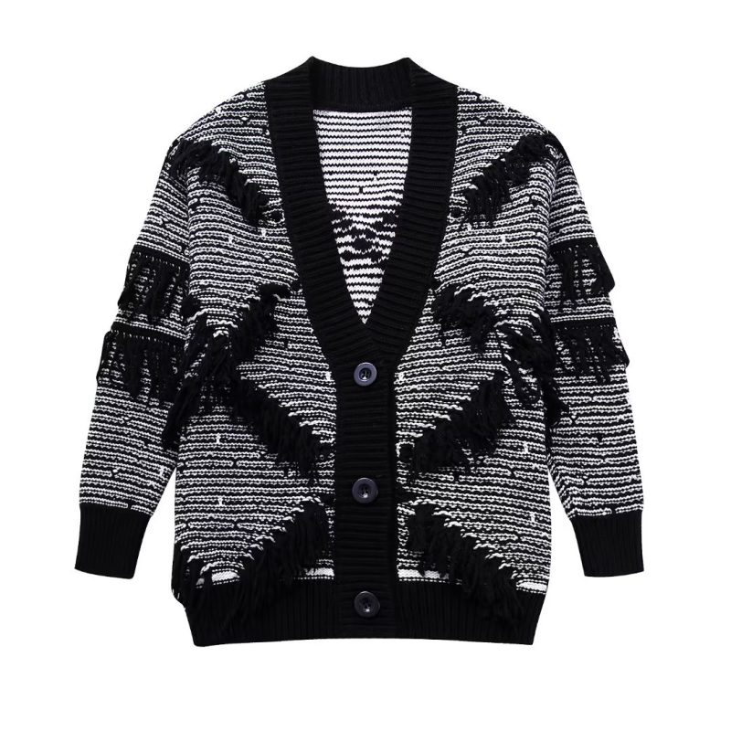 Idle Decor Tassel Jacquard Cardigan - Image 4