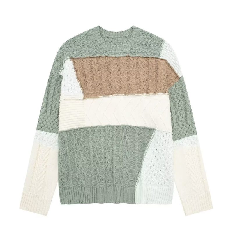 Asymmetric Color Matching Lazy Sweater - Fresh & Loose - Image 3