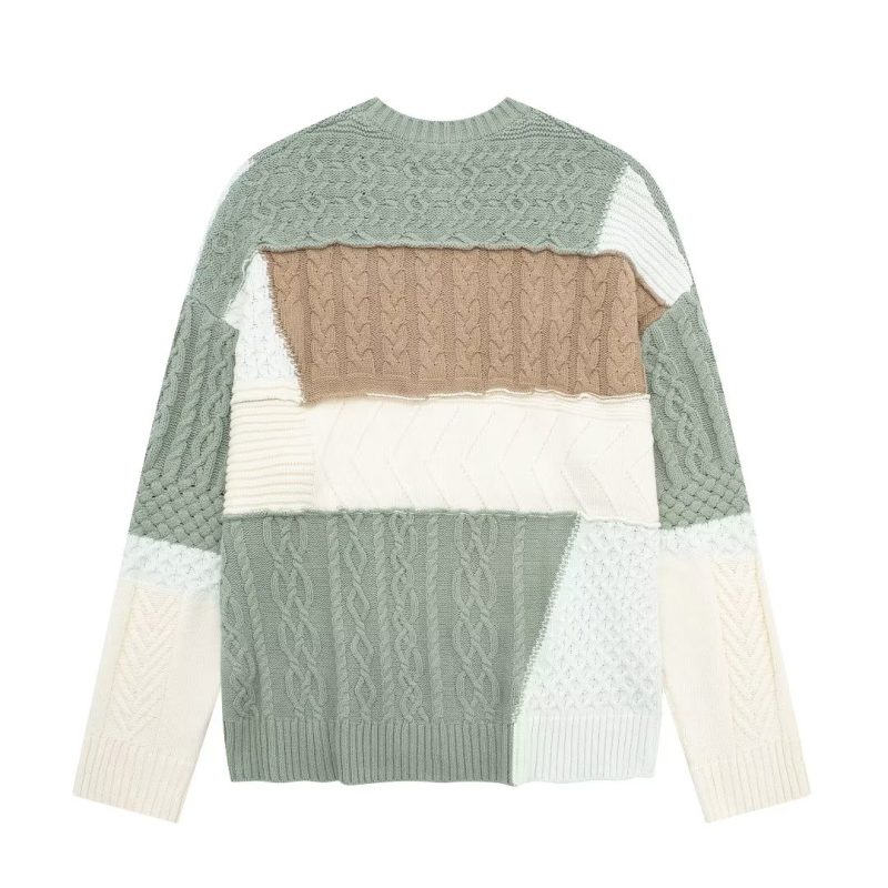 Asymmetric Color Matching Lazy Sweater - Fresh & Loose - Image 4