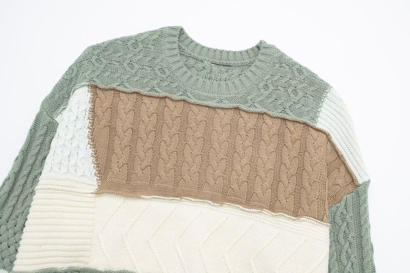 Asymmetric Color Matching Lazy Sweater - Fresh & Loose - Image 5