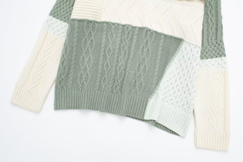 Asymmetric Color Matching Lazy Sweater - Fresh & Loose - Image 6