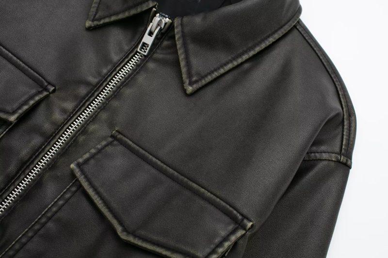 Comfort Collared Faux Leather Jacket - Winter Chic - Image 8