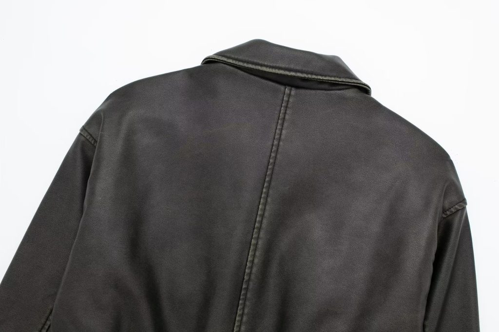 Comfort Collared Faux Leather Jacket - Winter Chic - Image 10
