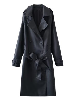 French Collared Slim Leather Coat: Autumn Elegance