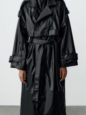 Black Faux Leather Trench – Spring/Autumn Elegance