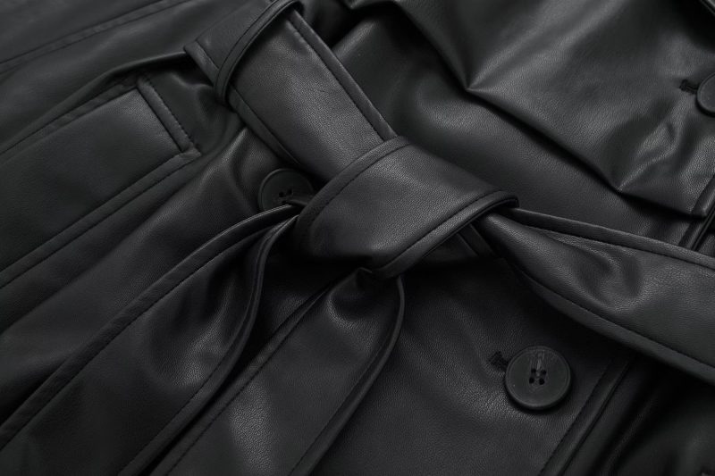 Black Faux Leather Trench - Spring/Autumn Elegance - Image 8