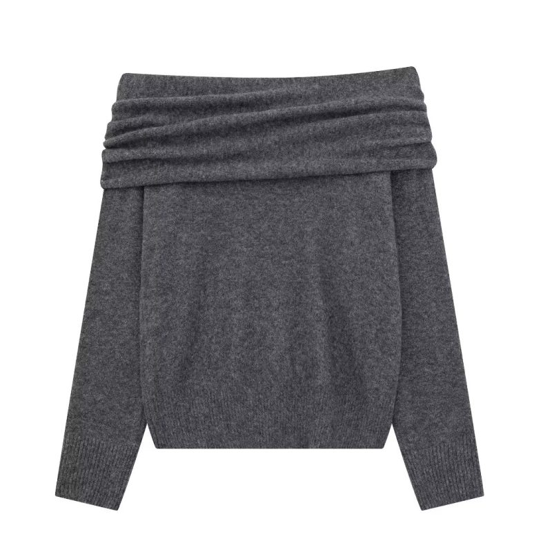 Off-Shoulder Pleated Sweater - Fall Fashion Elegance - Image 3