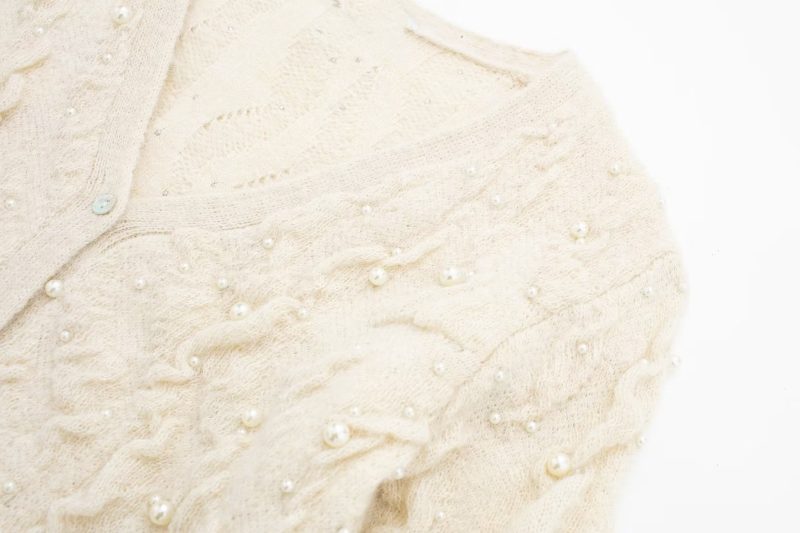 Pearl-Decorated White Knit Cardigan - Autumn/Winter - Image 9