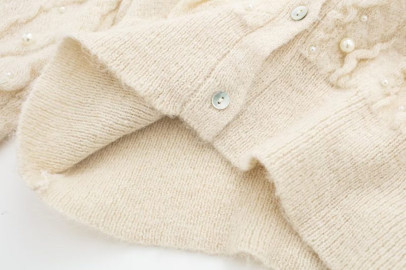 Pearl-Decorated White Knit Cardigan - Autumn/Winter - Image 11