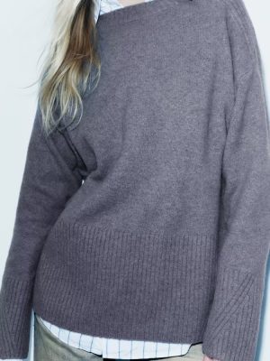 Solid Color Rib Knit Sweater