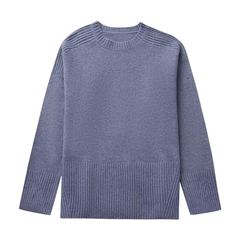 Solid Color Rib Knit Sweater - Image 3