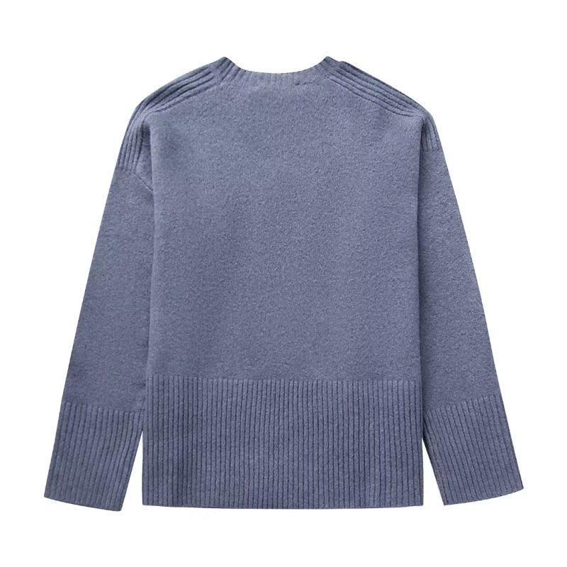 Solid Color Rib Knit Sweater - Image 4