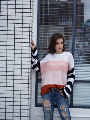 Color Splicing Office Knitwear | Autumn Winter Loose Sweater