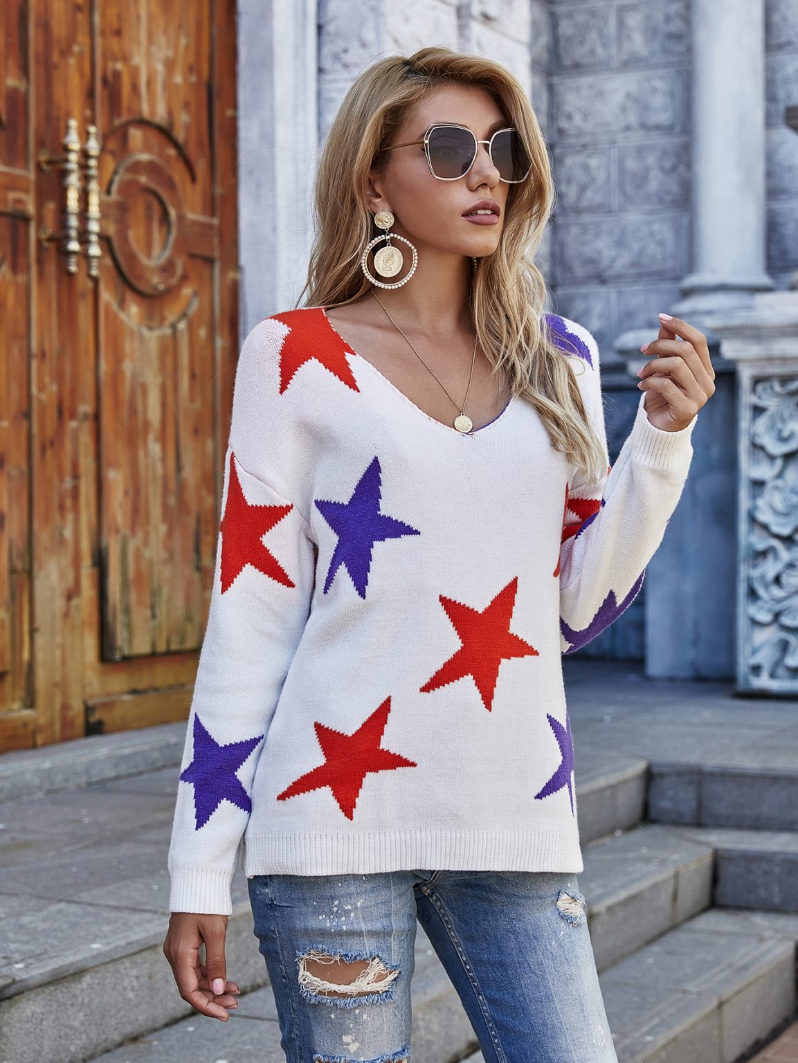 Geometric Star Sweater | Autumn Winter Abstract Pullover - Image 3