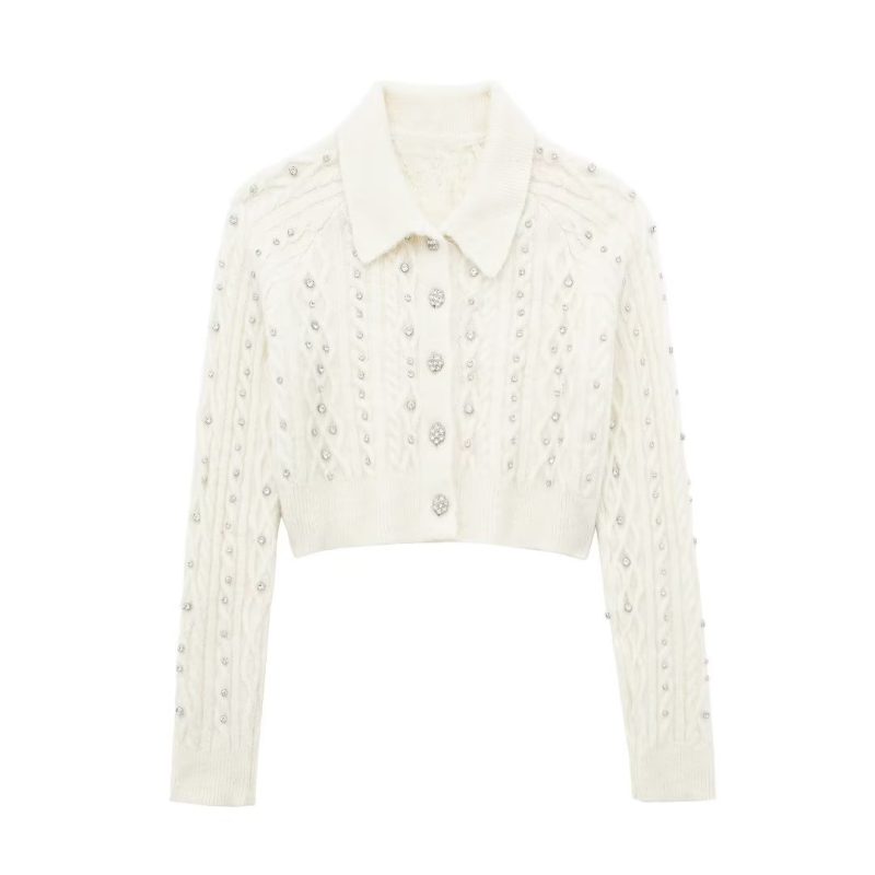 Beaded Short Cardigan - Autumn Round Neck Sweater - Image 3