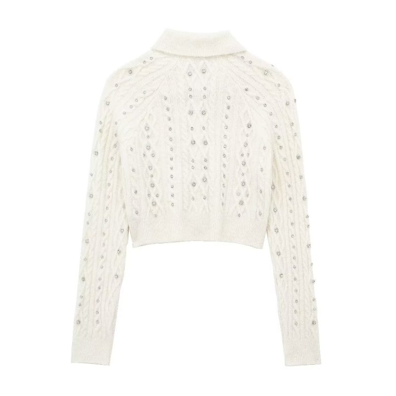 Beaded Short Cardigan - Autumn Round Neck Sweater - Image 4