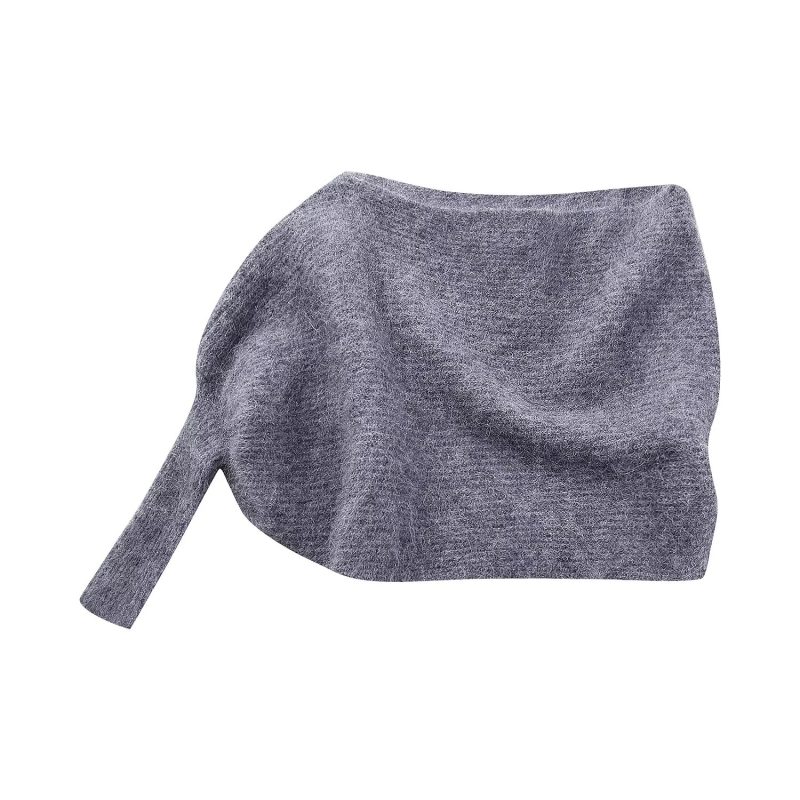 Asymmetric Solid Color Knit Cape - Image 2