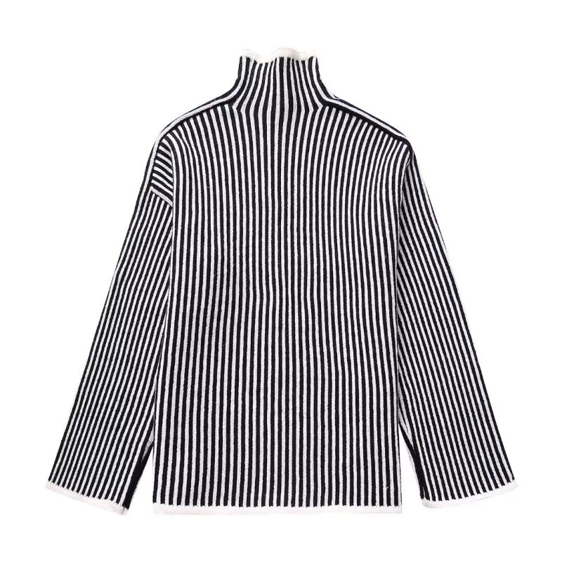 Contrast Color Striped Turtleneck Sweater - Image 3