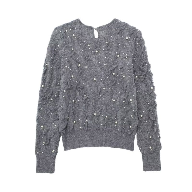 Lazy Texture Round Neck Sweater - Korean Fashion - Image 2