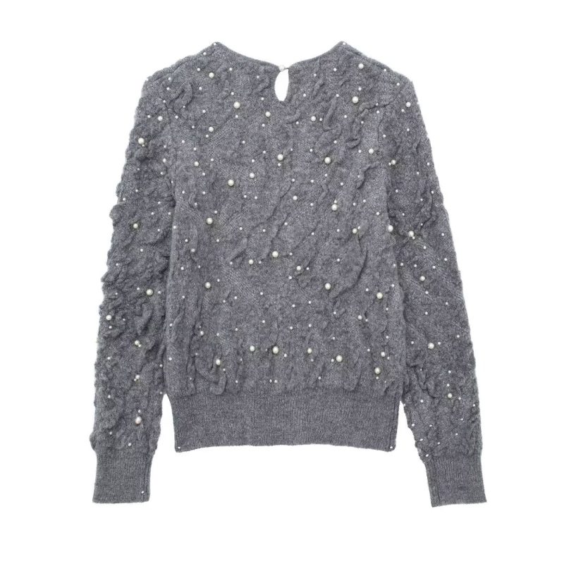 Lazy Texture Round Neck Sweater - Korean Fashion - Image 3