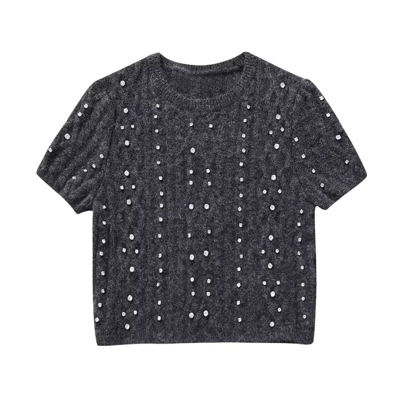 Slim Beaded Round Neck Sweater - Image 2