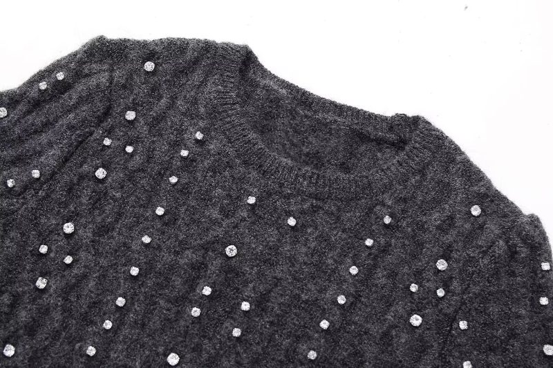 Slim Beaded Round Neck Sweater - Image 4