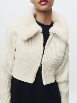 “Faux Fur Collared Knitted Coat – Autumn/Winter Chic