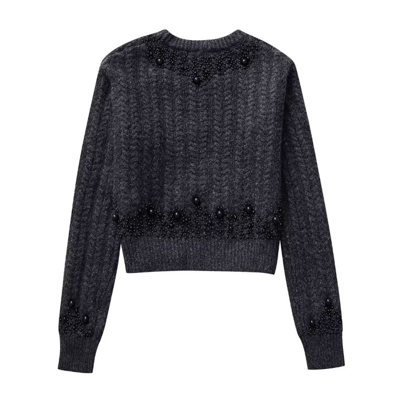 Pearl-Decorated Texture Sweater - Image 2
