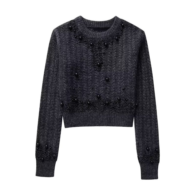 Pearl-Decorated Texture Sweater - Image 3
