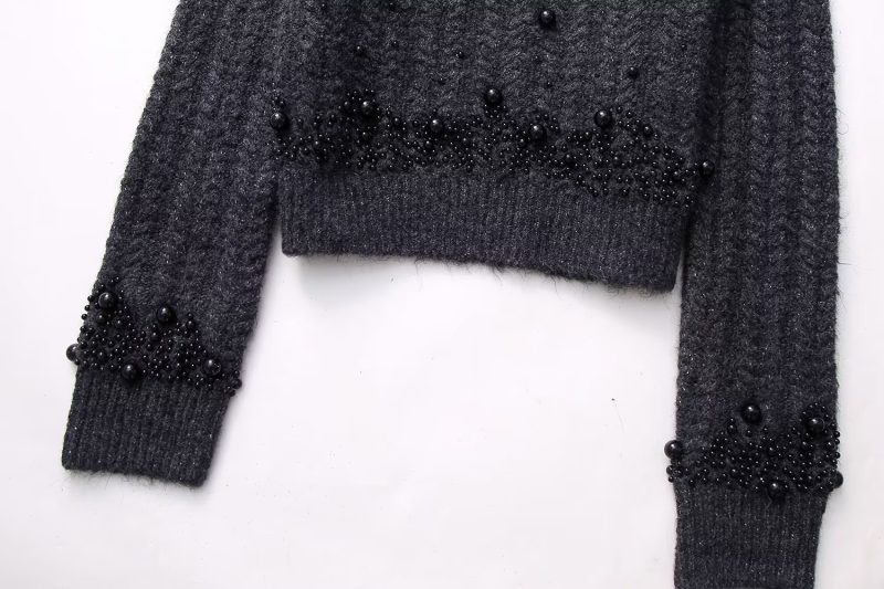 Pearl-Decorated Texture Sweater - Image 4