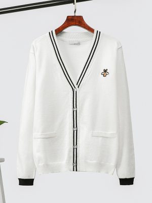 Bee Embroidery Knit Cardigan: Winter Elegance