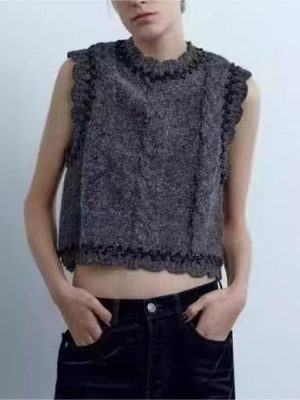 French Beaded Sleeveless Knitwear