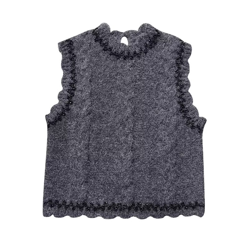 French Beaded Sleeveless Knitwear - Image 3