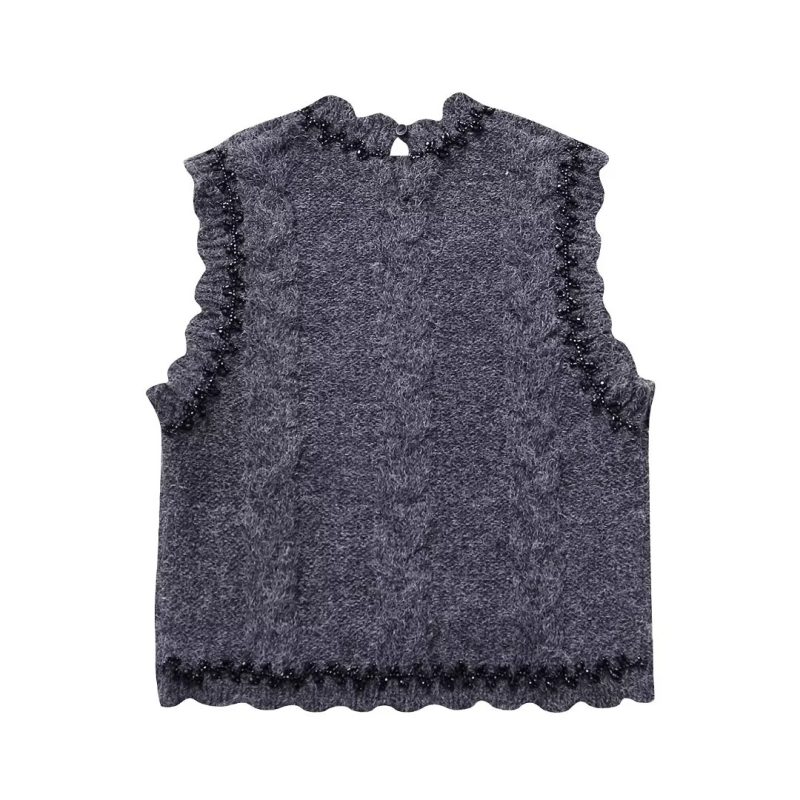French Beaded Sleeveless Knitwear - Image 4
