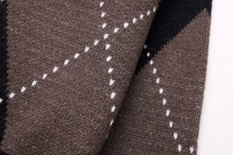 Winter Women Clothing round Neck Diamond Contrast Color All Matching Pullover Knitted Wool - Image 6