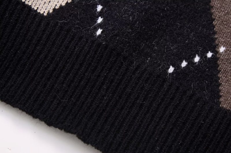 Winter Women Clothing round Neck Diamond Contrast Color All Matching Pullover Knitted Wool - Image 7