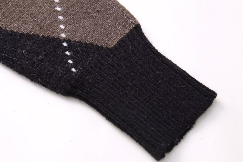 Winter Women Clothing round Neck Diamond Contrast Color All Matching Pullover Knitted Wool - Image 8