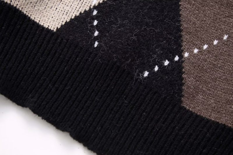 Winter Women Clothing round Neck Diamond Contrast Color All Matching Pullover Knitted Wool - Image 10