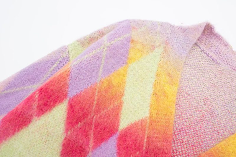 Retro V-Neck Rhombus Cardigan - Winter Sweater Coat - Image 7