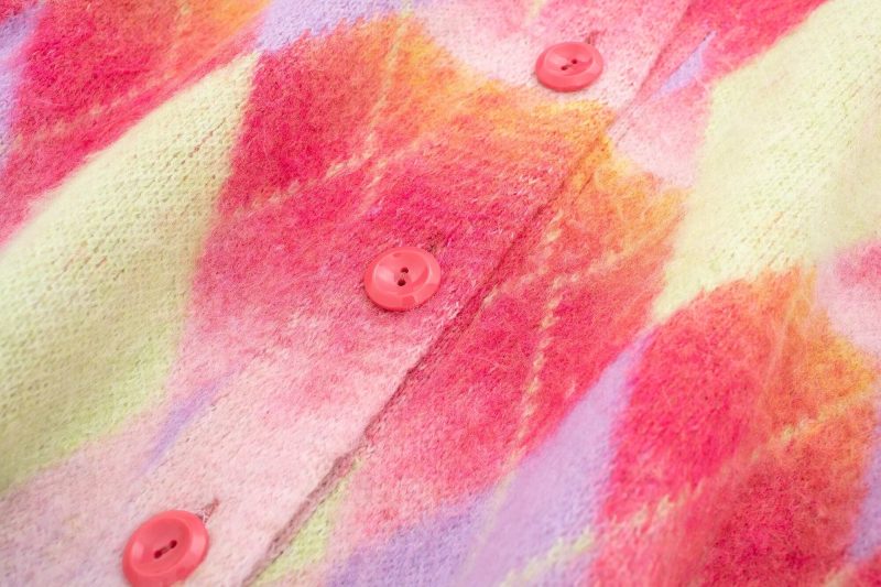 Retro V-Neck Rhombus Cardigan - Winter Sweater Coat - Image 10