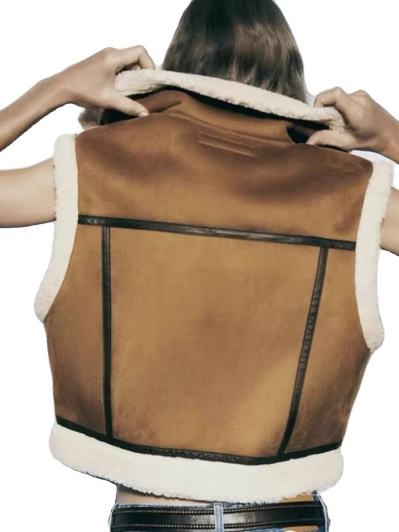 Autumn Winter Polo Collar Faux Shearling Jacket Vest - Image 2