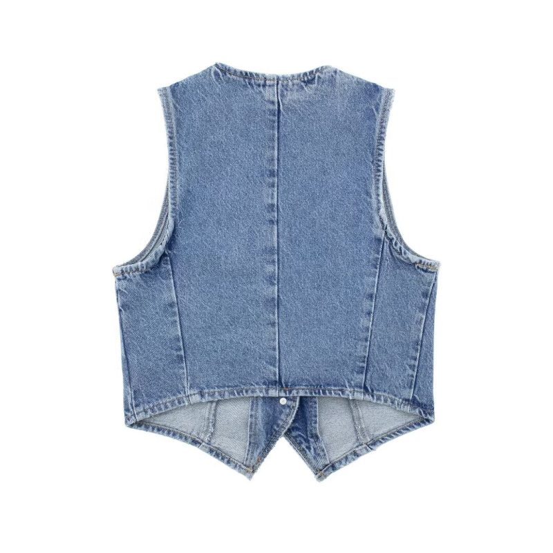 Retro V-Neck Denim Vest - All-Matching Style - Image 4