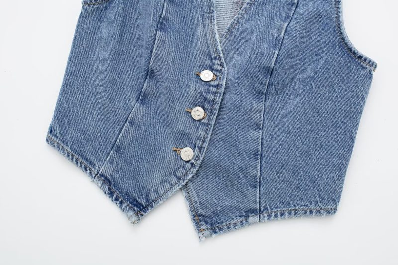 Retro V-Neck Denim Vest - All-Matching Style - Image 6