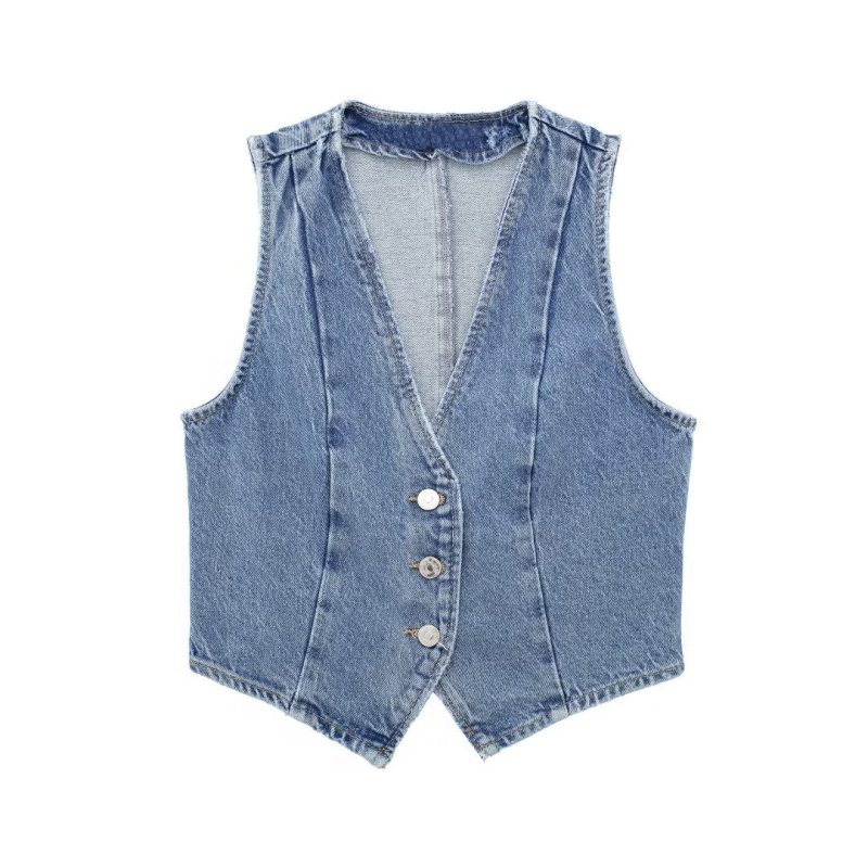 Retro V-Neck Denim Vest - All-Matching Style - Image 13