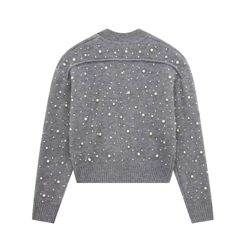 Gray Heavy Beads Cardigan - Winter Slimming Sweater - Image 2