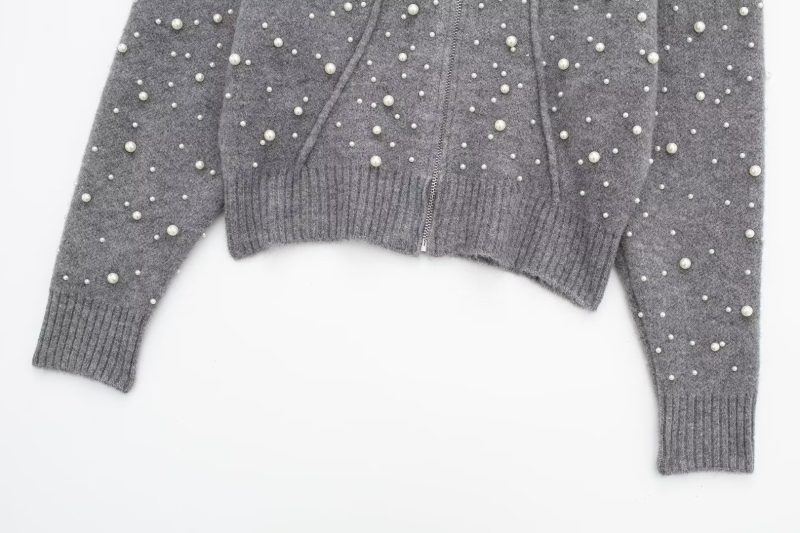 Gray Heavy Beads Cardigan - Winter Slimming Sweater - Image 4