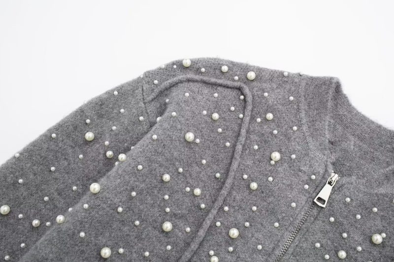 Gray Heavy Beads Cardigan - Winter Slimming Sweater - Image 5