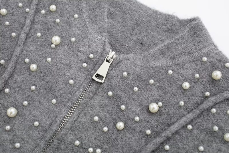 Gray Heavy Beads Cardigan - Winter Slimming Sweater - Image 6