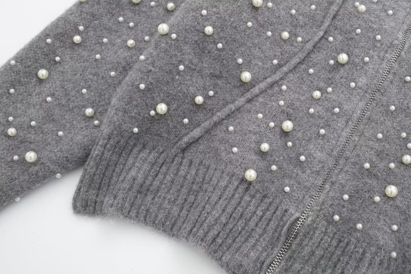 Gray Heavy Beads Cardigan - Winter Slimming Sweater - Image 7